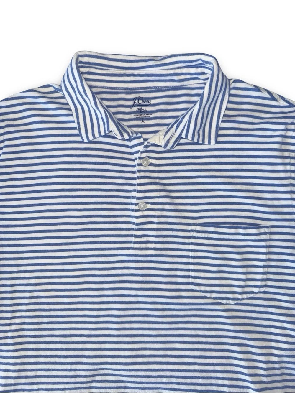 J.Crew white and blue striped cotton polo shirt in Men’s size Large